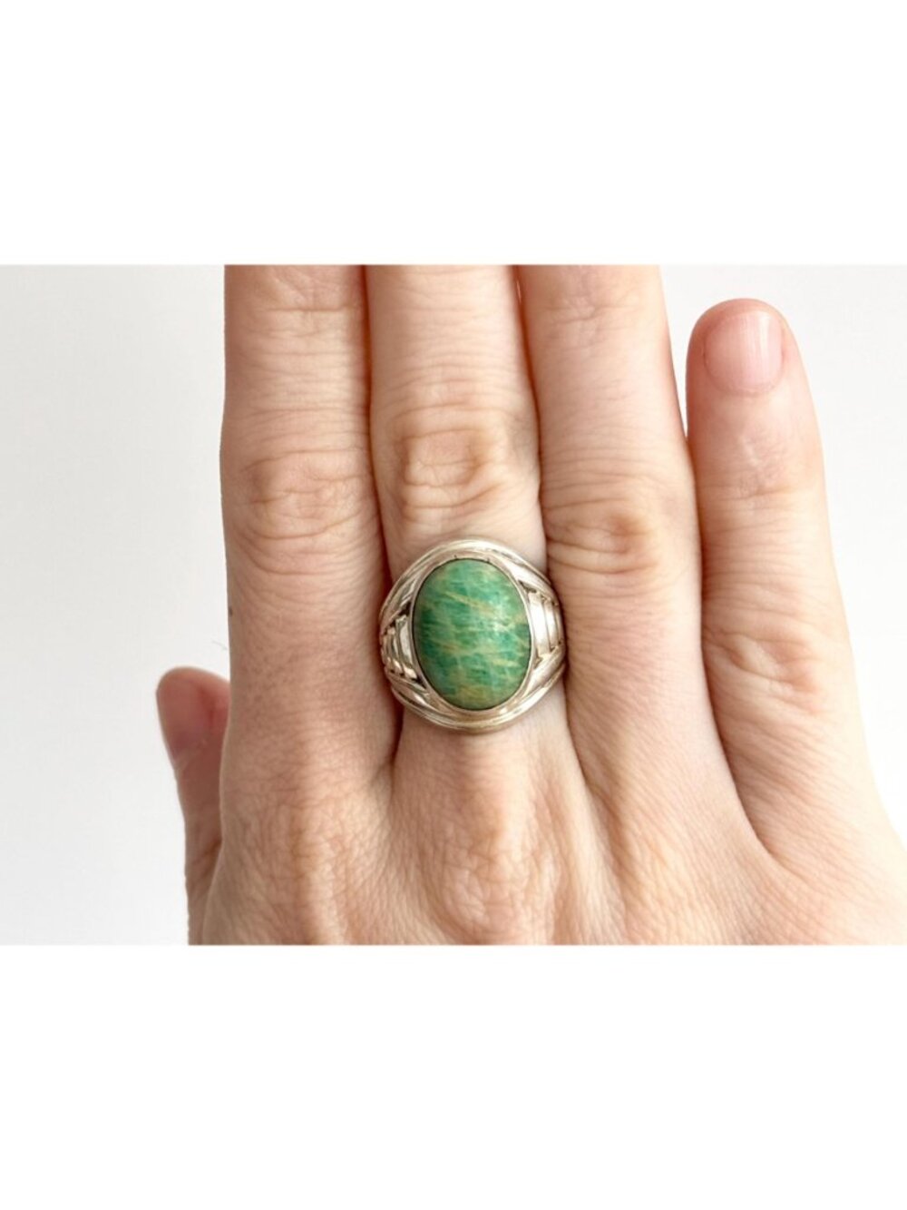 Amazonite Green Gemstone Solitaire Sterling Silver 925 Vintage Ring - sz 6.75 - Picture 13 of 16